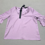 Haute Monde  Blouse Top Small Lavender Ruffle Bell Sleeve Bow Back Black Ribbon Photo 0