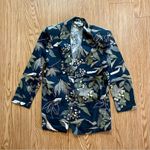 Rafaella Vintage Oversized Black Green Floral Ramie Blazer Womens 8 Photo 2