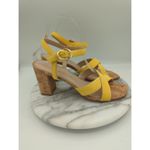 Stuart Weitzman Analeigh Shoes Woman's 10 Sandal Yellow Suede Cork Heel Photo 3