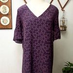Madewell Silk Purple Bell Sleeve Shift Dress in Painted Clover size 6 Small Photo 0