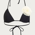 NWT Sporlike Black and Cream 3D Flower Floral Triangle Bikini Top Size Small Photo 0