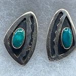 Native American sterling silver turquoise cabochon earrings. Photo 1