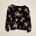 About A Girl  Boutique Black Floral Mock Wrap Cropped Blouse Size Medium 3/4 Photo 5