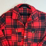 Stylish Red and Black Plaid Trench Coat Size M Photo 2