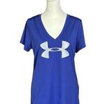 Under Armour Blue V-Neck Gray Camo Logo Active Athletic Short Sleeve Top Large Photo 0