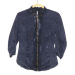 XCVI  Full Zip Stonewashed Jacket Ruched 3/4 Sleeve Rib Panel Grey Blue Women's M Photo 0