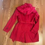 DKNY Womens Red Belted Lined Removable Hood Trench Coat, Petite Medium Photo 1