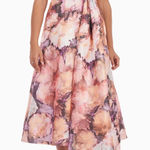 Kay Unger  Lani Abstract Floral Print metallic Organza Formal Midi Dress Size 0 Photo 0