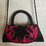 Vintage Glass Beaded Red Black Floral Crossbody Purse Bag Clutch‎ Party Cruise Photo 0