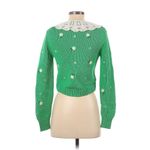 ZARA  Green Embroidered Floral Crochet Collar Knit Sweater - S Photo 1