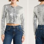 Good American NWT Silver Sequin Cardigan Holiday New Years Eve Party Photo 1
