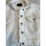 Shaci Blue Womens White Button Up Collared Furry Cropped Jacket Small Photo 4