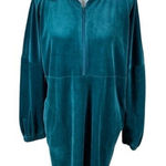 Anthropologie  Saturday Sunday Teal‎ Velvet Half Zip Oversized Sweatshirt Dress S Photo 0