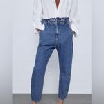 ZARA Paperbag jeans in a mid-blue wash high Rise Photo 8