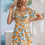 Womens Plus Size Curve Sweetheart Neck Puff Sleeves Citrus Print Dress Size 1XL Orange Photo 1