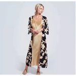 Maison Du Soir Anthropologie Selena Floral Kimono Robe Black Gold Women Size S/M Size M Photo 10