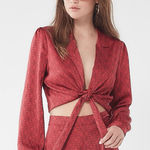 Urban Outfitters Satin Paisley Tie-Front Blouse Photo 0