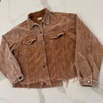 POL Cropped Corduroy Button Front Raw Hem Trucker Jacket Women’s Small Tan/Brown Photo 1