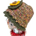 Madison 88 Crochet Flower Hat Madison Multicolor Knit Hat with Vintage Scarf Set Green Photo 3