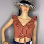 Cider NWT Ruffle Button Up Knotted Cropped Tank Top Brown Size Small Photo 0