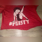 Betty Boop  Vintage Raw Hem Off-the-Shoulder Crop Tee S/M Photo 2