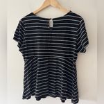 Torrid  Black and White Stripe Peplum Ponte Crew Neck Top Photo 4