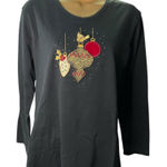 Christmas Needle Me Long Sleeve Top Metallic Ornament Graphic Black L Size L Photo 0