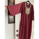 Milan Fashions India Urban Casual Medoum Maxi Long Dress Half Sleeve Leaves Boho Red Size M Photo 3
