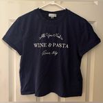 Wildfox 100% Cotton Cropped Wine & Pasta Tee in Navy, Size S Photo 0
