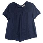 LOGO By Lori Goldstein LOGO Lori Goldstein Medium Top Navy Blue Lace Trim Short Sleeve Pintuck 1173 Photo 0