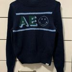American Eagle  Smiley Navy Mock Neck Logo Smile Face Sweater Photo 0