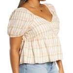 BP New Plaid Sweetheart Neck Peplum Puff Sleeve Photo 4