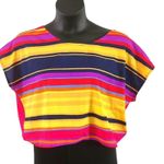 GB Women's Vibrant Stripe Print Short Sleeve Blouse – Size Large Photo 4