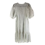 ZARA  Shift Dress Puff Sleeves Ruffle Textured Embroidered Floral White S Photo 1