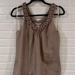 Gold Hawk 100% Silk Elegant Creamy Light Brown Sleeveless Pom Photo 10
