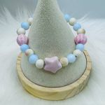 Ceramic Pastel beaded Stretch Bracelet w/ Pink Ceramic Star Bead Photo 5