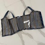 ZARA y2k Denim Bustier Crop Top Womens Size Small Blue Smocked Back Front Zipper Photo 2