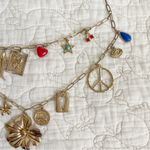 Free People  Maxamillion Charm Necklace Flower Power Chain Link Gold Tone Photo 3