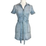 Alice + Olivia  Jeans Blue Denim Mini Dress Size 2 Zipper‎ Front Pockets Belted Photo 2