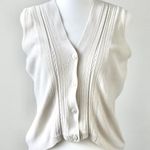 DKNY Vintage 90's Cream Off-White V-Neck Sleeveless Preppy Button Vest Small Photo 0