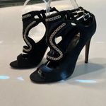 Brian Atwood Black Suede‎ High Heel SZ 6 Silver Chain Detail Evening Party Shoes Photo 1