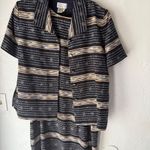 Adrianna Papell Vintage Silk Blend Striped Dress Suit Set Women 16 Navy Gold Photo 1