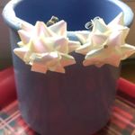Vintage Christmas bows earrings white opalescent holiday spirit birthday gift Photo 1