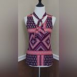 Modcloth Burgundy Floral Tie Neck Retro Sleeveless Top Coquette Boho Pin Up Mod Photo 1