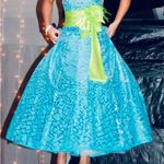 Tony Bowls Blue Strapless Gown with Green Sash Photo 2