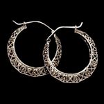 Sterling Silver Vintage Marcasite Cut Out Hinge Back Classic Hoops Earrings Photo 3