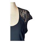 Helmut Lang  Black Puckered Lace Detail Scoop Neck Short Cap Sleeve‎ Top Size M Photo 6