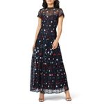 Monique Lhuillier  Floral Embroidered Tiered Lace Column Maxi Gown Dress Size 4 Photo 5