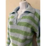 Little Lies Anthropologie Striped Collared Button Up Crop Sweater Knit Size S Blue Photo 2