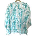 JM Collection Linen Blend Button Up 3/4 Sleeve Shirt Lace Trim Feminine Style 20 Green Size 20W Photo 1
